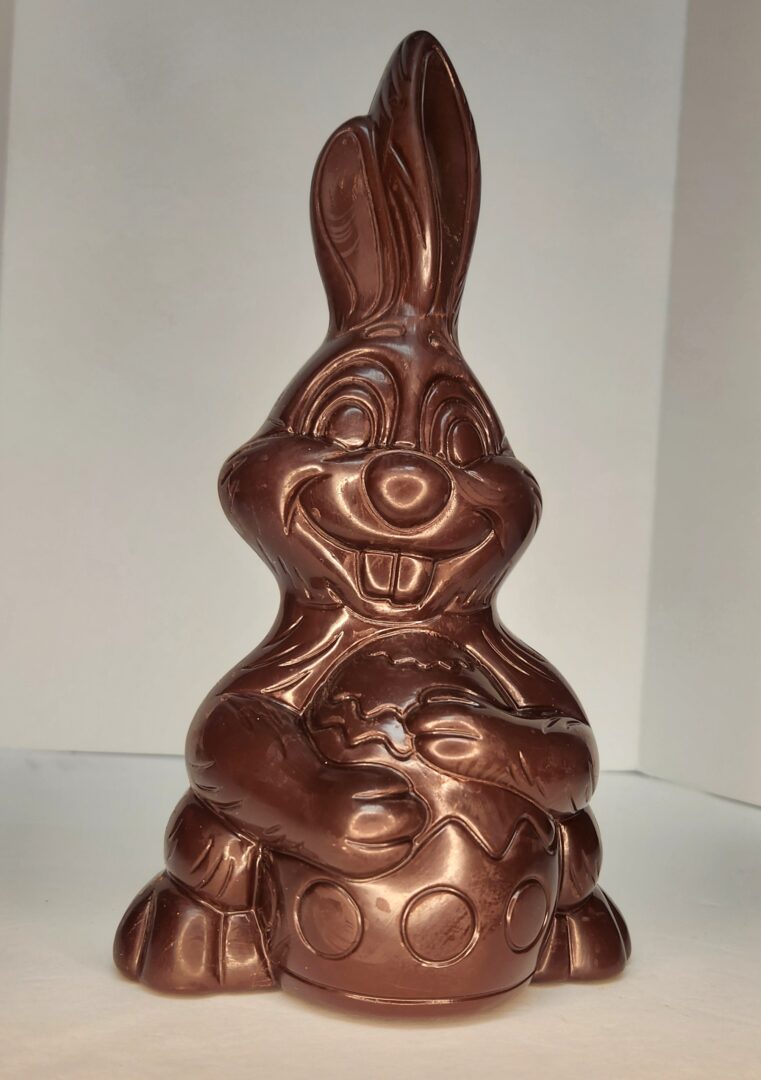 Bunny holding Easter Egg (large) - DARK Chocolate (FRAGILE - Ship at your risk)